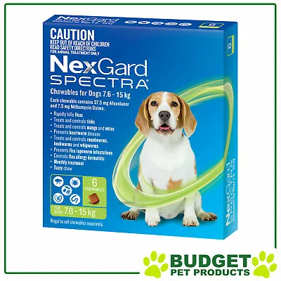 NexGard Spectra Chewables For Dogs Green 7.6-15kg 6 Pack • $93.99