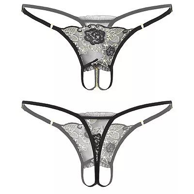 US Men's See-through Lace Bulge Pouch Thong Metal Chain Decor G-string Underwear • $3.89