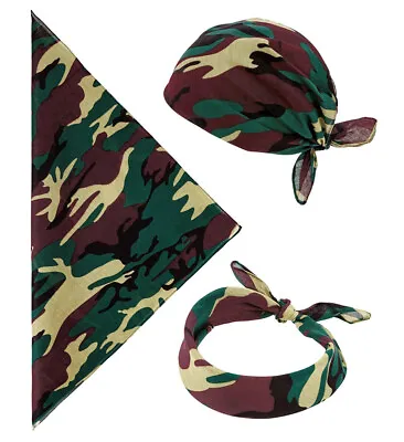 Bandana Camouflage Green Bandanna Mask Camo Army Military Headwear Cotton Scarf • £3.99