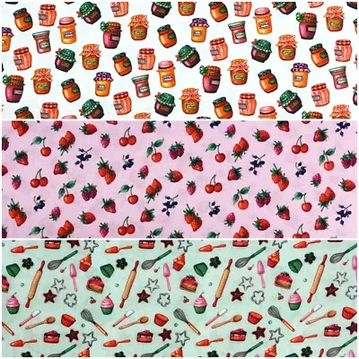 £2.95 • Buy Cooking Food Cotton Fabric Baking Jam Kitchen Themed Patchwork Craft Material