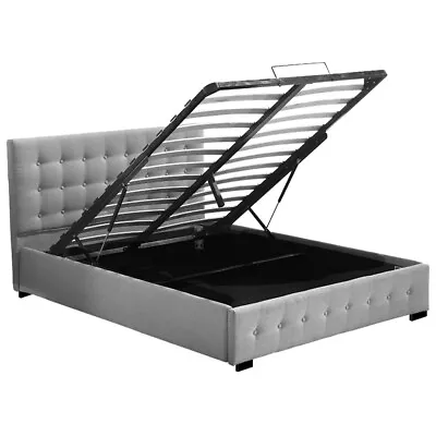 Levede  Queen Bed Frame Fabric Tufted Mattress Platform Gas Lift Storage Grey • $369.99