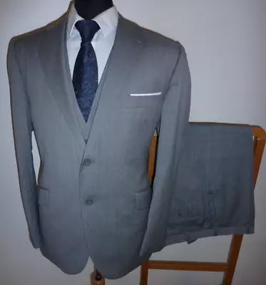 Men's HOWICK TAILORED 3 Piece Grey Suit 44 R Jacket Waistcoat Trousers W 36 L 31 • £34.99