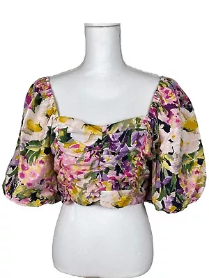 H&M Women Size Medium Floral Short Balloon Sleeve Crop Top • $15