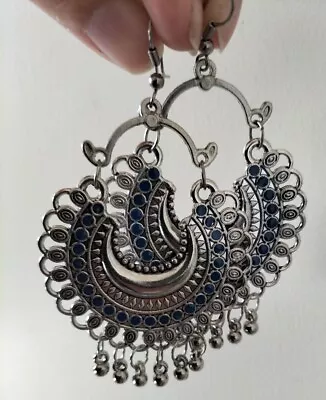 Ethnic Indian Bollywood Silver Coloured Yellow Handmade Earrings • $35.99