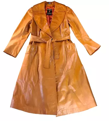 Vintage PBD International Size 7 Womens 100% Leather Belted Trench Coat Caramel • $40