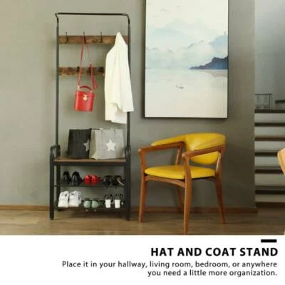 $64.99 • Buy Industrial Coat Rack Hall Tree Entryway Shoe Bench Home Storage Shelf W/ 8 Hooks