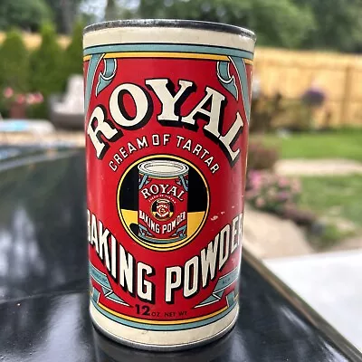 VTG Royal Baking Powder Cream Of Tartar 12 OZ Tin Can Paper Label New York 1963 • $9.99