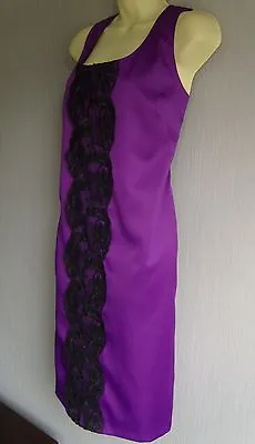 Purple Satin Evening Party PencilShift Dress Black Lace Detail Sz 12 New (£95) • $16.16