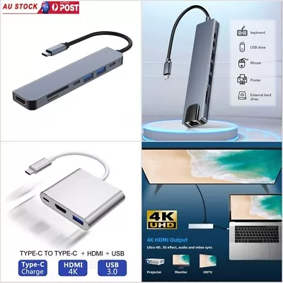 1in1 Hub USB-C To Type-C USB 3.0 4K HDMI RJ45 Ethernet SD TF OTG PD Port Adapter • $21.75