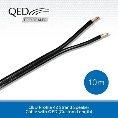 10m QED 42 Strand Oxygen Free Copper OFC High Quality HiFi Speaker Cable Black • £11.80