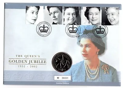 2002 Great Britain Queen's Golden Jubilee 5 Pound Coin & Stamp Cover • $18.17