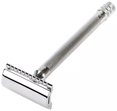 Merkur Double Edge Safety Razor Straight Cut Double Extra Long Handle Chrome • $53.99