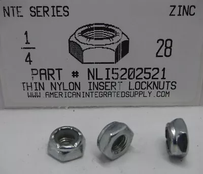 1/4-28 Thin Hex Nylon Insert Lock Nuts Nte Series Steel Zinc Plated (25) • $9.75