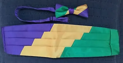 Mardi Gras BOWTIE CUMMBERBUND Set Purple Gold Green Mel Howard  • $39.99