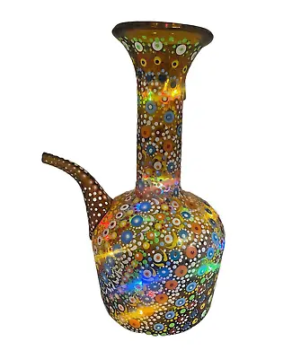 £35.63 • Buy Bohemian Turkish Moroccan Brightly Hand Painted Art Glass Spouted Vase W/Lights