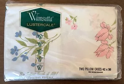 Wamsutta Lustercale Percale Two Standard Pillowcases White Floral NIP Vintage • $15.99
