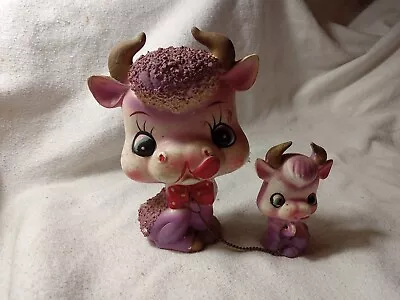 Vintage Arnart Japan Purple Cow Bull Mom & Babies Flat Face Chains Rare (R201) • $124.99