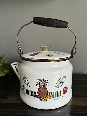 Vtg 60s Georges Briard Enamel Enamelware Tea Kettle 8 Cup Pineapple Ambrosia • $49.99