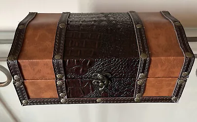 Decorative Wooden Box With Faux Leather Detail • $7.85