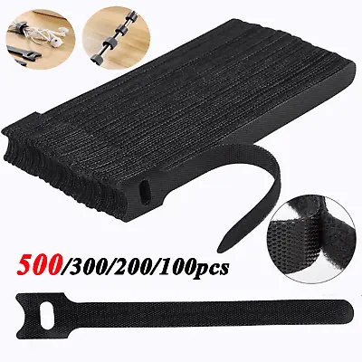 100Pcs Cable Straps Black Wire Cord Hook Loop Ties Reusable Fastening Organizer • $7.99