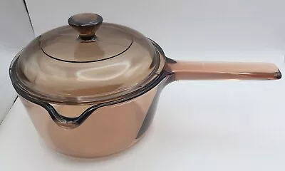 Vintage Corning Ware VISION Smokey Glass Lidded Saucepan 1 Litre U.S.A. 1980s • $39.50