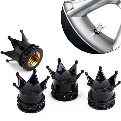 $2.81 • Buy Aluminum Crown Car Tire Valve Caps Black Bike Wheel Tyre Valve Air Dust Cap Stem