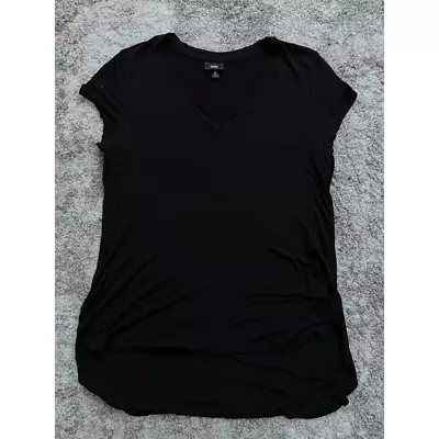 Mossimo Womens Basic Long T-Shirt Black Short Cap Sleeve V Neck M • $11.69