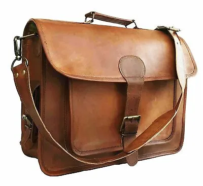 Men's Real Tan Leather Vintage Brown Messenger Shoulder Laptop Bag Briefcase • $52.99