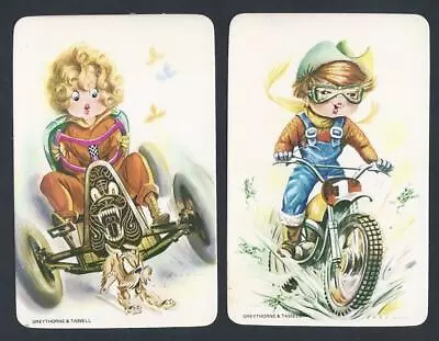 #920.227 Blank Back Swap Card -MINT Pair- Girl With Go-cart & Boy With Dirt Bike • $2.50