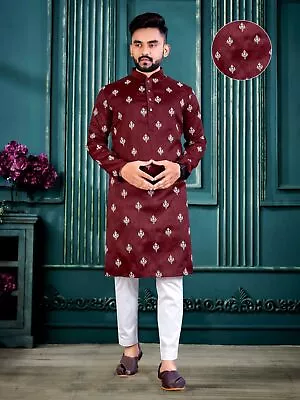 Ready To Wear Lucknowi Kurta Pajama Set Indian Man's Wear Fancy Cotton Kurta Set • $32.99