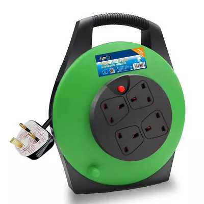 4 Way 10m Heavy Duty Cable Extension Reel Lead Gang Mains Socket Electrical • £18.99