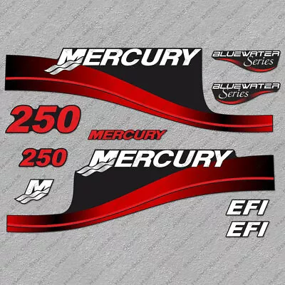 Mercury 250hp EFI BlueWater Series Outboard Engine Decals RED Sticker Set • $55.79
