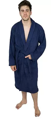 100% Cotton Mens Bathrobe Shawl Collar Kimono Gown Spa Night Sleepwear Robe Coat • $28.49