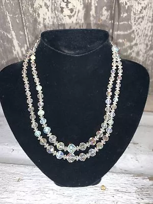 Vintage Aurora Borealis 2 Strand  Necklace Graduated Crystal Glass Beads 16  • $15