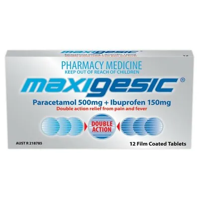 $15.72 • Buy Maxigesic 12 Film Coated Tablets Paracetamol 500mg + Ibuprofen 150mg Pain Fever