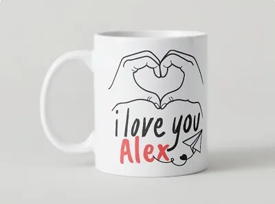 Personalised Name 'I Love You' Print Coffee Mug Him Her Birthday Valentines • £10.90