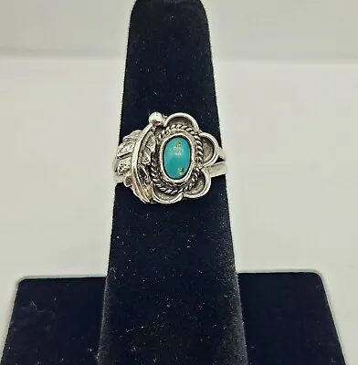 Vintage Old Pawn Sterling Silver Turquoise Native Ring Size 6 - 3.0g • $24