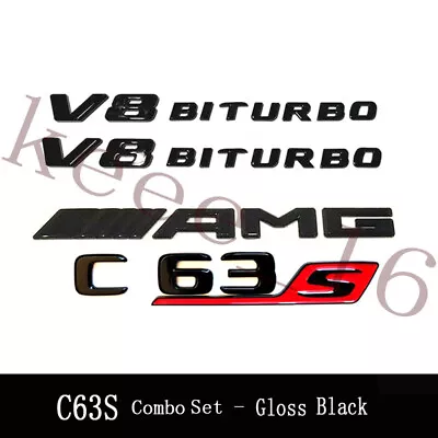 C63S Sedan AMG V8 BITURBO Emblem Gloss Black Badge Combo Set Mercedes C63 2016+ • $39.99