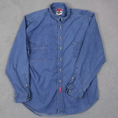 Marlboro Shirt Men's Size XL Blue Denim Button Up Long Sleeve Made In USA Cotton • $15.10