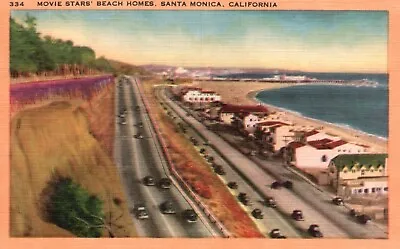 Postcard CA Santa Monica Movie Stars Beach Homes Unposted Linen Vintage PC H1815 • $3