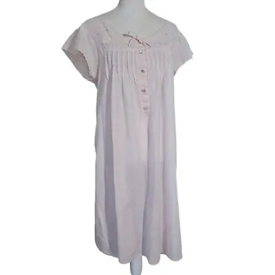 Vintage Nicole Nightgown Floral Embroidered Cotton Blend Scallop Sleeves M Pink • $29.99