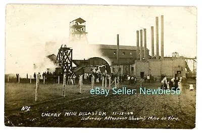 Cherry ILL IL - SATURDAY AFTERNOON FIRE AT MINE DISASTER - RPPC Postcard • £42.27