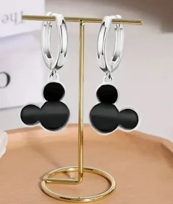 Mickey Mouse Charm Sterling Silver Hoops • $16