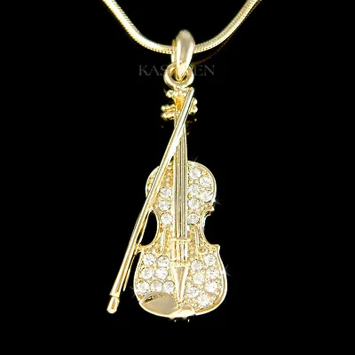 ~VIOLIN Made With Swarovski Crystal CELLO VIOLA Fiddle MUSIC Musical GT Necklace • $43