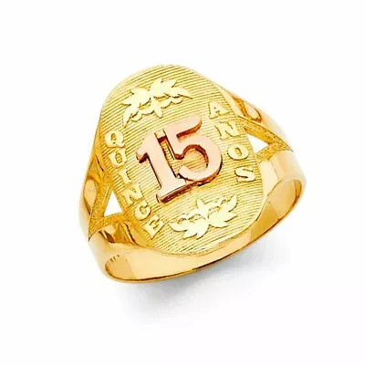 Oval Sweet 15 Años 14k Two Tone Gold Satin & Polish  Ring Quinceañera Oro Anillo • $351.98