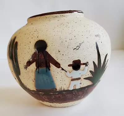  Mexican Hand-Painted Folk Art Pottery Vase Mother And Child Artist Signed • $17.95