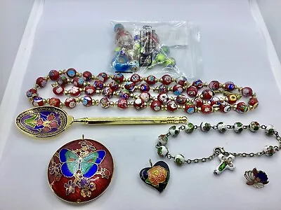 Mixed Lot Of Vintage Cloisonné Jewellery Necklace Pendant Bracelet Spoon & Beads • $19.50