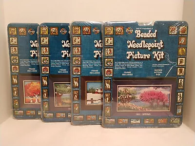 Vintage Walco Beaded Needlepoint Picture Kits Lot Of 4 ~ SPRING FALL WINTER + • $29.95