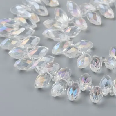 £4.39 • Buy 50 Teardrop Faceted Crystal Glass Beads - 13mm X 6mm - Clear AB Coated - P01151