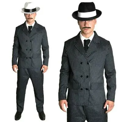 Men's Gangster Costume  Pinstripe Suit 1920's Fancy Dress Mafia Mobster  Gatsby • £16.99